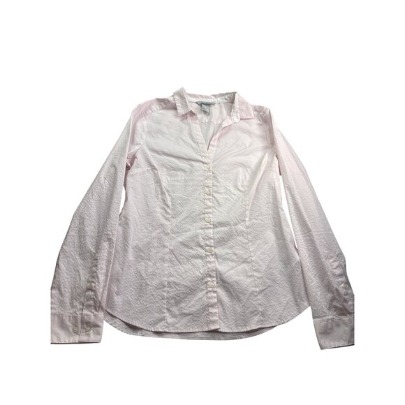 H&M Womens Pink White Striped Button Front Top Blouse Size 14 Semi Sheer - Picture 1 of 7